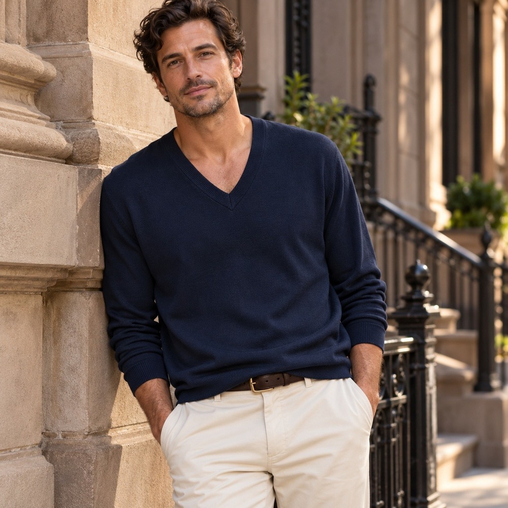 Brooks Brothers Navy Silk Cotton V-Neck Sweater Mens Large Quiet Luxury